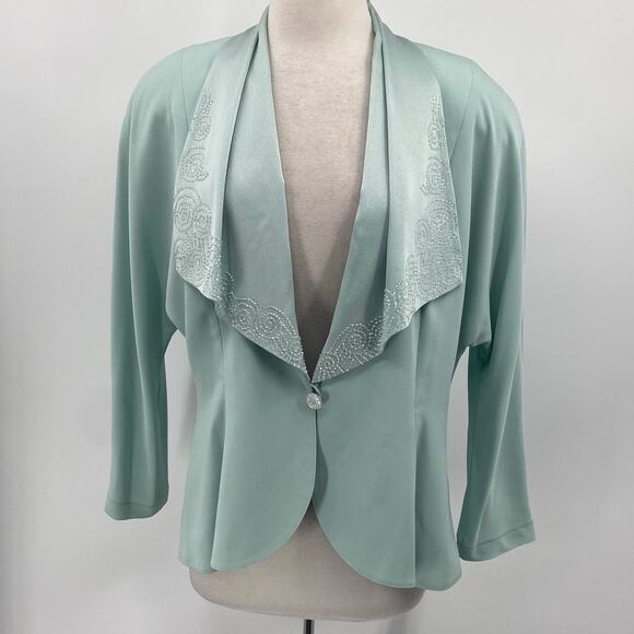 Vintage Daymor Couture Beaded Blazer Lady Jacket Single Button Pastel Mint 16 - Picture 2 of 11